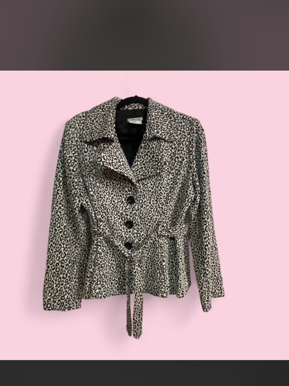 Harve Benard Leopard-Print Tie Waist Jacket - Black & Cream